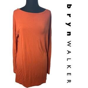 Bryn Walker Lagenlook Burnt Orange LS Tee Tunic,, Boho, Relaxed, Artsy, Lounge L